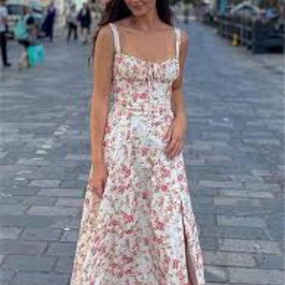 Commense Rosebud Corset Maxi Dress - Pink and White - Picture 1 of 5